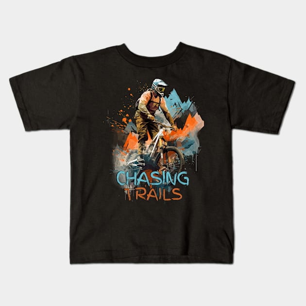 Chasing Trails | Downhill Daredevil's MTB Adventure Shirt Kids T-Shirt by Indigo Lake